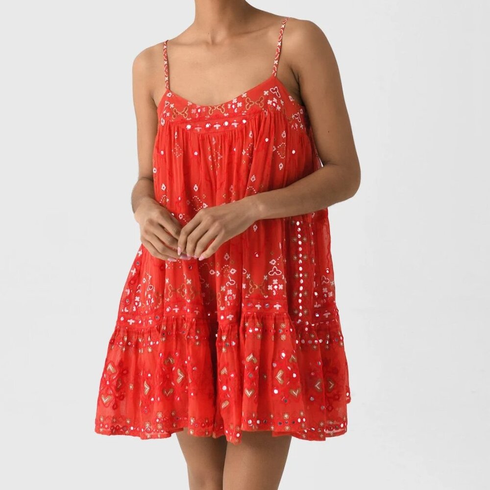 Juliet Dunn Embellished Red Slip Beach Dress